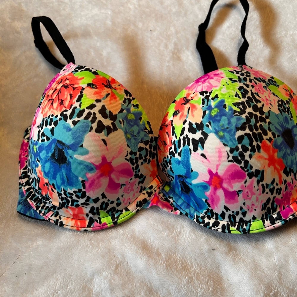 PINK Victoria's Secret Floral Bra with Black Accents
